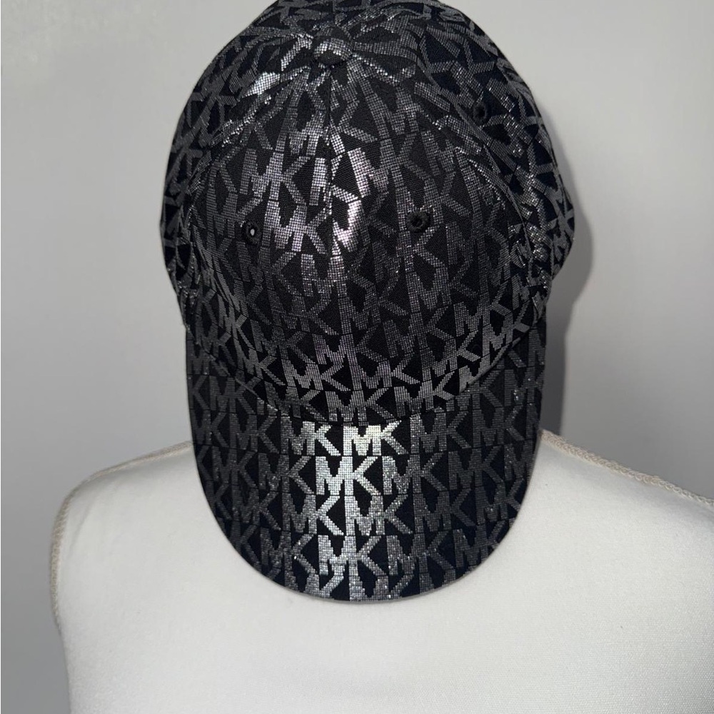Michael Kors Metallic Black MK Monogram Baseball Cap